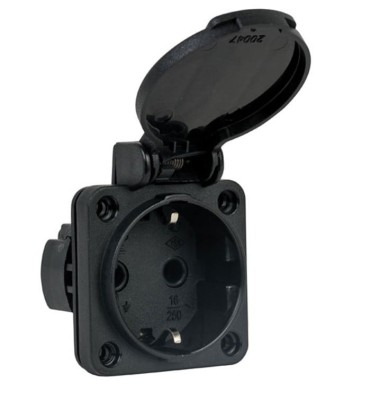 Priza schuko incastrabila neagra pentru tablouri electrice 16A IP54 foto