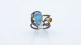 Cumpara ieftin Inel Argint 925 Reglabil cu Opal Albastru E i Mac Auriu , Enchanted Meadow Ring