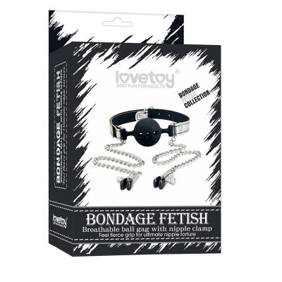 Set Bondage, Lovetoy, Breathable Ball Gag Nipple Clamp, metal, piele, silicon foto