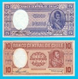 Chile Set 2x (p#119+120) 5+10 Pesos 1958-59 aUNC+ &#039;Condor&#039;
