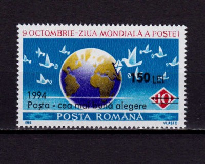 RO 1994 LP 1357 &amp;quot;Ziua Mondiala a Postei - supratipar/1992&amp;quot; , serie , MNH foto