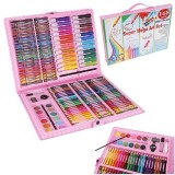 Set Pictura Desen 168 Piese Roz, Creioane Colorate, Markere, Pasteluri, Acuarele, Geanta Transport Inclusa, Kit Artă Copii Adulți