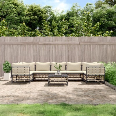 vidaXL Set mobilier de grădină cu perne, 8 piese, antracit, poliratan 3186802 foto