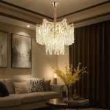 Candelabru Auriu Cu Cristale, 5 Becuri E27, Design Clasic Compact