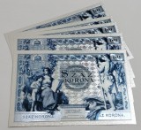 50 Coroane / Korona 1902 - Austro Ungaria - Lot 5 bucăți - Silver Edition - bancnote ornamentale / suveniruri / educaționale placate argint 999&permil;