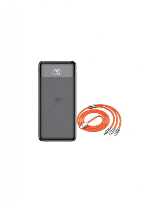 Powerbank Li-Po cu Display LED, 10.000 mAh, 2 X USB, 1 X USB-C si cablu de incarcare Fast Charge, 3 in 1, 120 W, 2 m