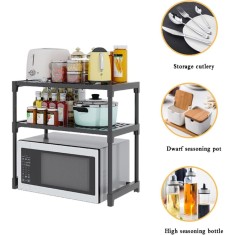 Raft extensibil, suport pentru cuptorul cu microunde, multifunctional, pentru bucatarie, baie, dormitor, din metal si plastic, eco-friendly, instalare