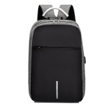 Rucsac, pentru Laptop, Business, fermoare ascunse si buzunare antifurt, maner si bretele confortabile, cu USB, gri si negru, 40 x 28 x 14 cm, Oem