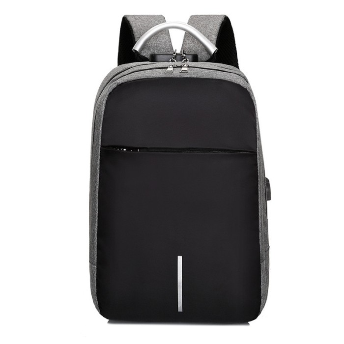 Rucsac, pentru Laptop, Business, fermoare ascunse si buzunare antifurt, maner si bretele confortabile, cu USB, gri si negru, 40 x 28 x 14 cm