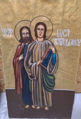 Icoană &bdquo;Sfinții Luca și Bartolomeu&rdquo; &ndash; pictură pe p&acirc;nză pe lemn, stil bizantin
