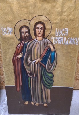 Icoană &amp;bdquo;Sfinții Luca și Bartolomeu&amp;rdquo; &amp;ndash; pictură pe p&amp;acirc;nză pe lemn, stil bizantin foto