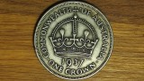Australia - moneda colectie argint 925 - 1 crown 1937 aniversara - Incoronarea King George VI - uriasa 28.3g &bull; ⌀38.5mm