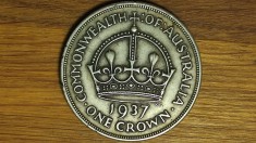 Australia - moneda colectie argint 925 - 1 crown 1937 aniversara - Incoronarea King George VI - uriasa 28.3g &bull; ⌀38.5mm