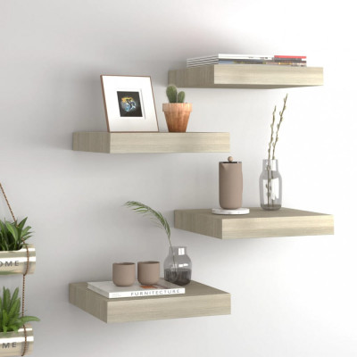 Gossi rafturi perete suspendate, 4 buc., stejar, 23x23,5x3,8 cm, mdf foto