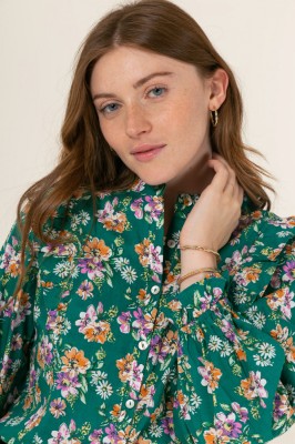 Camasa verde din bumbac cu imprimeu floral ASD90076 foto