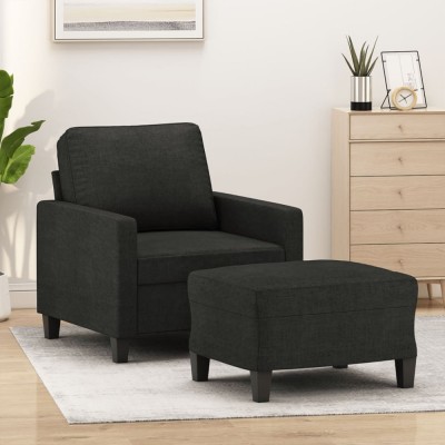 vidaXL Fotoliu canapea cu taburet, negru, 60 cm, material textil 3201033 foto