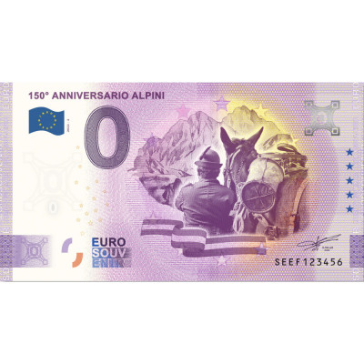 !!! 0 EURO SOUVENIR - ITALIA , 150 ANI ALPINI , VANATORI DE MUNTE - 2022.2 - UNC foto