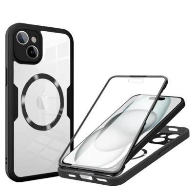 Husa pentru iPhone 15 + Folie - Techsuit ColorVerse 360 MagSafe Series - Black foto