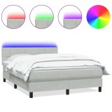 Cumpara ieftin Pat cu arcuri cu saltea si LED, gri deschis, 160x210 cm, catifea