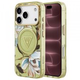Husa MagSafe pentru Apple iPhone 18 Pro Max / 17 Pro Max, Guess, IML Metal Glitter Flowers Triangle, Verde