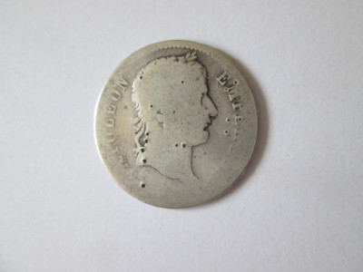 Rara! Franta 1 Franc 1812 B(Rouen) argint Napoleon I,moneda in stare slaba foto