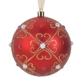 Glob Decorativ Brad de Craciun Rosu Mat cu Model Floral, CMCLASS
