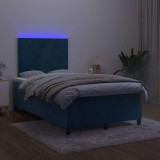 vidaXL Pat box spring cu saltea/LED albastru &icirc;nchis 120x190cm catifea 3270303
