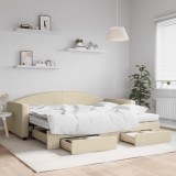 Cumpara ieftin Pat de zi cu extensie și sertare, crem, 90x200 cm, textil