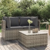 Set mobilier de gradina cu perne, 3 piese, gri, poliratan GartenMobel Dekor, vidaXL