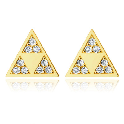 Cercei din aur 375 - triunghi strălucitor cu trei triunghiuri mai mici &amp;icirc;ntr-un decupat, zirconii mici foto