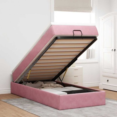 vidaXL Cadru de pat otoman cu saltea roz 100x200cm catifea 3311170 foto