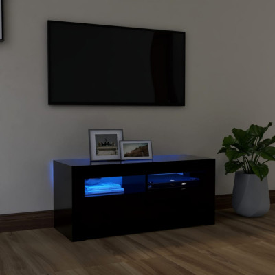 Comodă TV cu lumini LED, negru, 90x35x40 cm foto