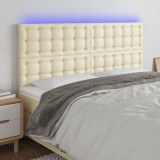 Cumpara ieftin Tăblie cu LED-uri, crem, 160x5x118/128 cm, piele ecologică