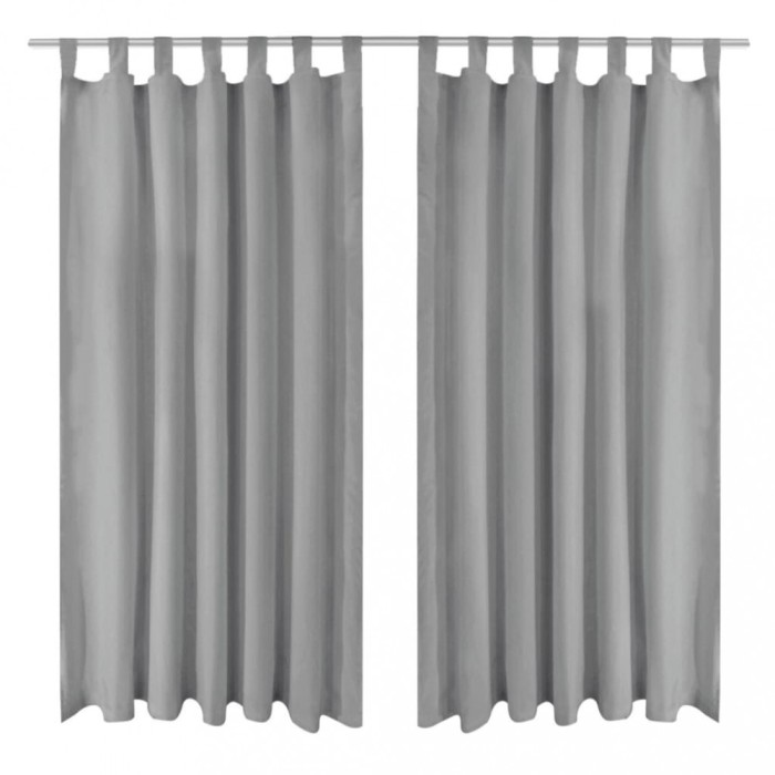 Draperii micro-satin cu bride 2 buc, 140 x 245 cm, gri