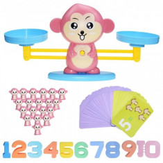 Jucarie Maimuta tip balanta invatam matematica, joc de invatare a numerelor si jucarii educative pentru copii, roz