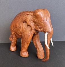 Elefant (2) - statueta 16cm din lemn natur, sculptura vintage, specie protejata