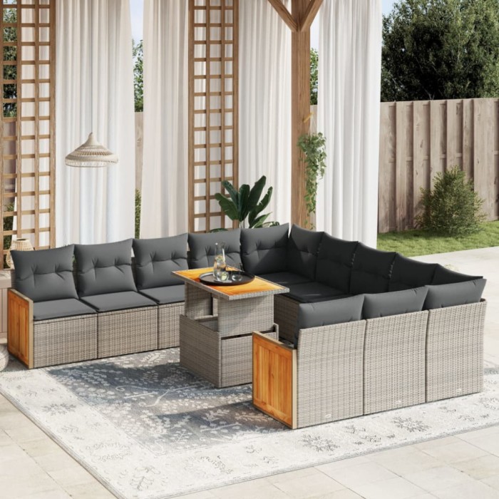 Gossi set canapele de gradina cu perne, 11 piese, gri, poliratan