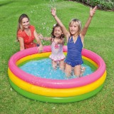 Piscina gonflabila Intex Sunset 147x33 cm, 3 inele, pentru copii +2 ani, roz/galben/verde, 275L, set reparatie inclus