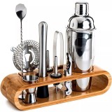 Set cocktail Shaker kit bar cu suport bambus/ accesorii vin/ oțel inoxidabil