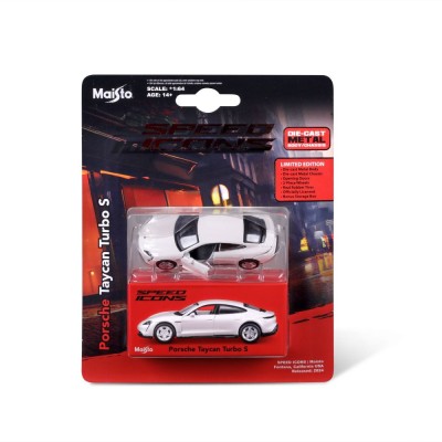MAISTO MASINUTA METALICA SPEED ICONS PORSCHE TAYCAN TURBO S ALB SCARA 1 LA 64 SuperHeroes ToysZone foto