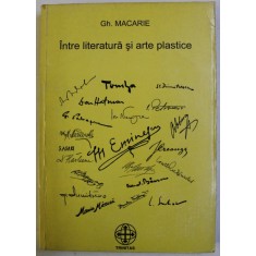 INTRE LITERATURA SI ARTE PLASTICE de GH. MACARIE , 1998 , DEDICATIE*