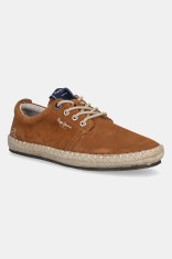 Pepe Jeans espadrile din piele &icirc;ntoarsă TOURIST WEST culoarea maro, PMS10336
