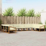 vidaXL Set de canapele de exterior cu pernă 10 pcs Natural și Crem 3369897