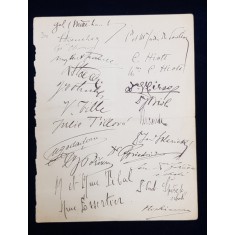 LISTA DE SEMNATURI IN CARTEA DE ONOARE , INCLUZAND SEMNATURA LUI PETRU DUMITRIU DATATA 16 APRILE 1955