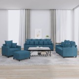 vidaXL Set de canapele cu perne, 4 piese, albastru, catifea