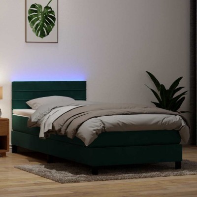 vidaXL Pat box spring cu saltea, verde &amp;icirc;nchis, 80x220 cm, catifea 3317004 foto
