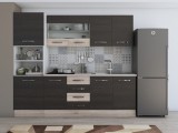 Bucatarie Laura 240, Soldat, Cu vitrina, Wenge/Sonoma, Blat termic travertin
