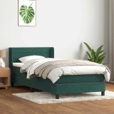 vidaXL Pat box spring cu saltea, verde &icirc;nchis, 80x220 cm, catifea