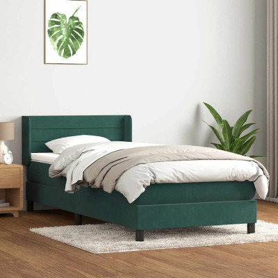 vidaXL Pat box spring cu saltea, verde &amp;icirc;nchis, 80x220 cm, catifea 3318222 foto