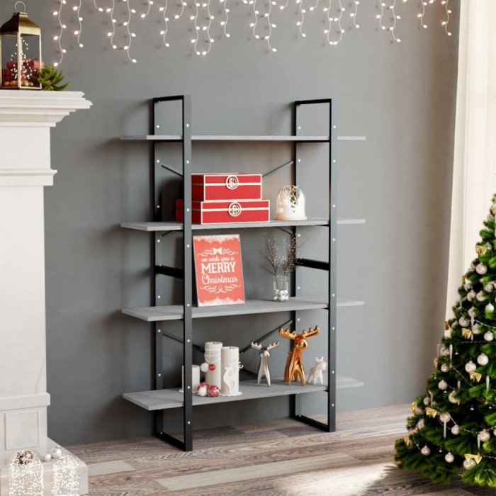 Gossi biblioteca, 4 rafturi, gri beton, 100x30x140cm, lemn prelucrat